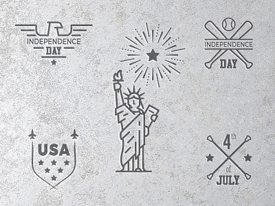4th of July Icons and Badges 4th badge baton eagle fireworks icons july majorette plane star statue of liberty usa