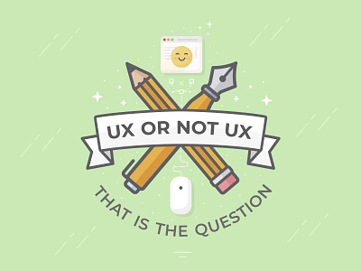 Ux or not Ux - That is the Question badge emoji feather green illustration pencil research ui ux vector