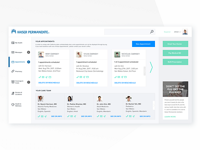 Kaiser Permanente Appointments Dashboard case study dashboard healthcare product design ux design