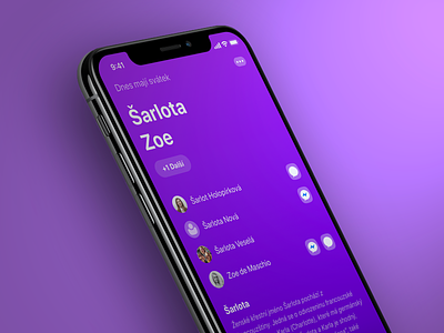 Who celebrates today? app button flat ios iphone iphone x list names ui violet