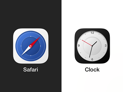 Circular Safari and Clock iOS icons
