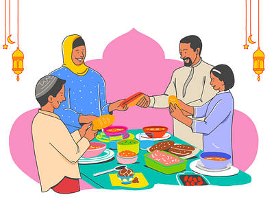 Iftar Mubarak! animation cartoon character character art dinner eid enjoy family fasting festival food happy iftar illustration kareem meal motion graphics muslim ramadan time