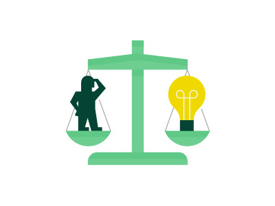 Navigating Patent Law patent idea light lightbulb person character scale law illustration seek find lawyer
