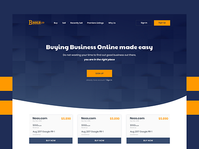 Bsold app blue landing page modern simple tech ui yellow