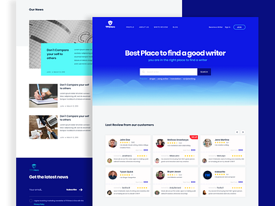 Landing page for web that provide writing service modern tech ui