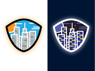 Day 'N' Nite badge city flat skyline vector