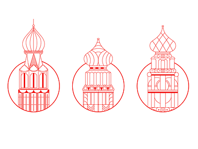 Onion Domes architecture building church flat icons illustration moscow russia vector