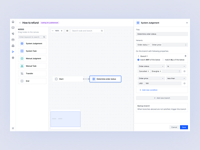 Node setting panel for a flow builder