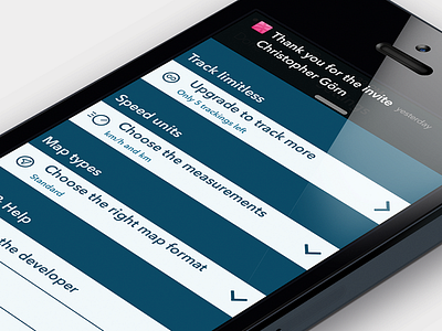 Thank for the invite notification debut invite ios 7 iphone app limitless icon sabminder settings speed icon track icon tracking ui ux