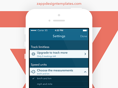 Routetracking Settings ios 7 ios app settings view speed units ui user interface ux zappdesigntemplates