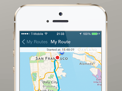 Sabminder Route Detail view average speed detail view duration ios ios 7 ios7 iphone5 mapview maximum speed route sharing user interface zappdesigntemplates