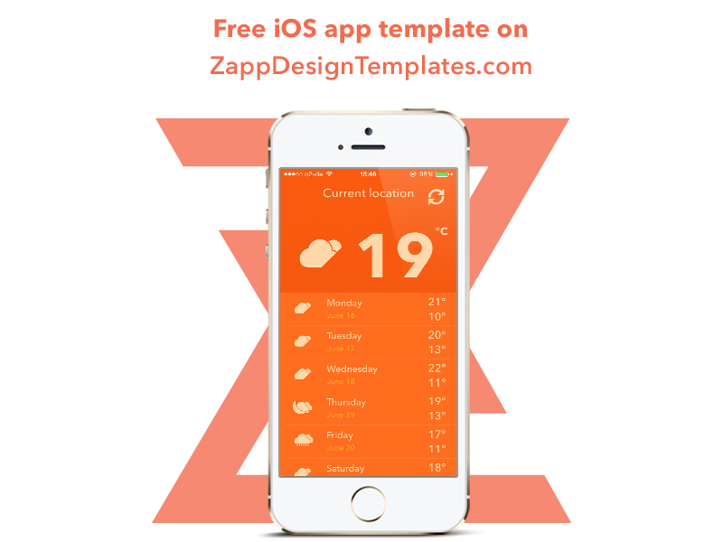 Weather App Freebie on ZappDesignTemplates.com ios app ios 7 iphone zappdesigntemplates ui ux freebie free template user interface