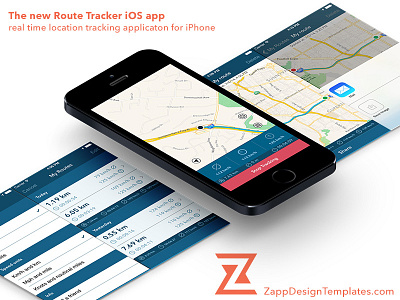 RouteTracker iOS app completed app ios ios7 iphone iphone mock up location map pixeden route tracking ui user interface zappdesigntemplates