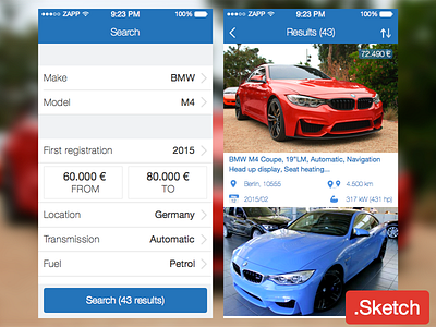 Car Dealer iOS app Sketch freebie car dealer free freebie ios ios 8 sketch sketchapp ui user interface ux