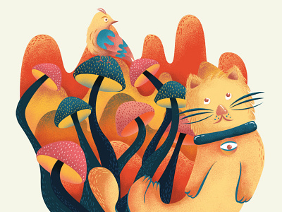 Meow~ art cat flat illustrations mushrooms texture