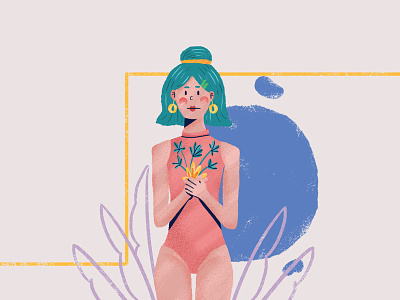 Girl 01 characters design flat icon icon artwork illustration plants texture