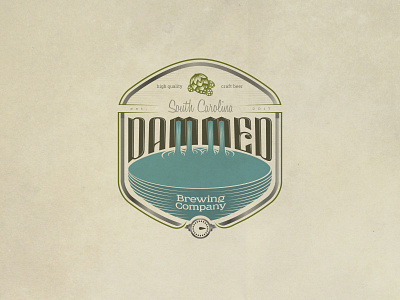 Dammed beer brewery brewing craft dam damn emblem