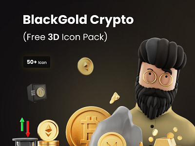 BlackGold | Free 3D Icon Pack for Cryptocurrency 3d 3d character 3d icon pack branding free 3d icon pack illustration iqonic design template ui uidesign uiux website design