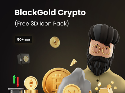 BlackGold | Free 3D Icon Pack for Cryptocurrency