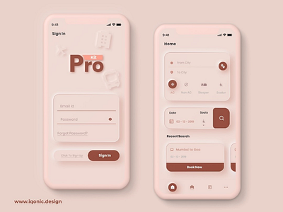 ProKit - Android & iOS UI Kit app design booking app bus book app bus booking app dubble shadow app rose gold app softui travel app soft ui travelapp