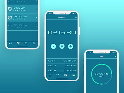Alarm App alarm app bright icons iphone x stopwatch time timer ui ux