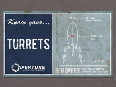 Aperture Science Safety Poster aperture blue gaming illustration navy portal science tom wilding turret white