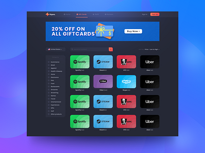 GiftCard Purchasing Platform - Dark Theme crypto dashboard dashboard ui design ecommerce ecommerce app ecommerce business ecommerce design gambling giftcard giftcards online casino ui ux webdesign