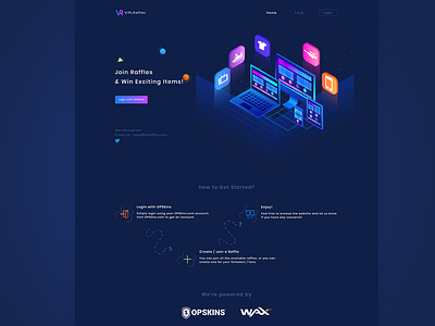 VIRLRaffles Landing Page blockchain blockchain cryptocurrency casino crypto design gambling illustration landing landing page online casino opskins page raffle trending ui ux vgo vgo skins website