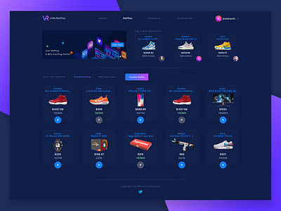 VIRLRaffles Raffle Screen Design blockchain casino crypto dark design dashboard design gambling items raffle responsive ui virl