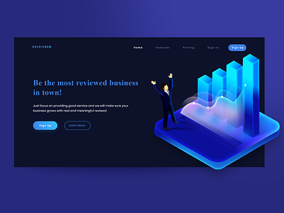 Landing Page | Receivco blockchain blue crypto dark app dark mode dark ui dashboard dashboard ui freebie gambling gradient hero image illustration infographic landing page landingpage modern online casino reviews ui