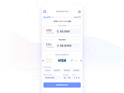 Cryptocurrency Transaction Screen buy cryptocurrency dashboard finance fintech mobile app sell sketch transaction ui ux visa