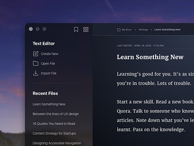 Text Editor - Night Mode dark design editor night mode notes text text editor ui ux writer