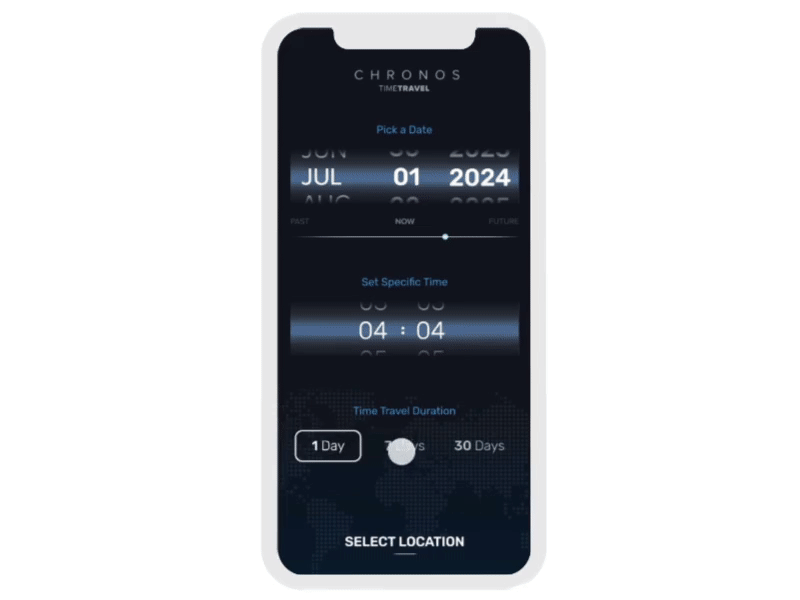 Time Travel App concept design location spinner time time travel travel ui ux