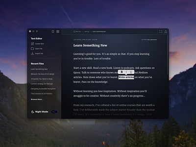 Text Editor - Night Mode dark design editor night mode notes text text editor ui ux writer