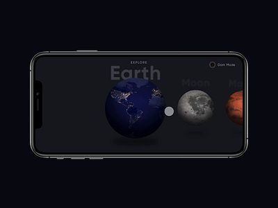 Planet Apps - Dark Mode 3d animation dark mode interaction design invision studio landscape motion planets swipe ui