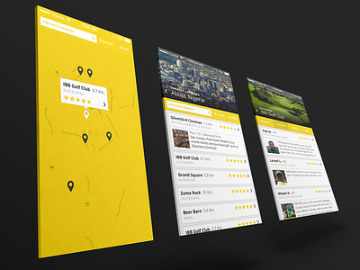 Agógò Network App Concept app city clean flat map minimal mockup review ui yellow yelp