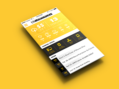 UWM University App Concept black campus flat iphone milwaukee mockup school ui university weather yellow