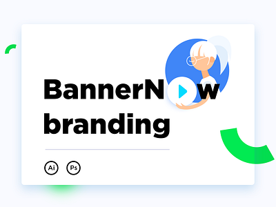 BannerNow Logo blue brand branding flat girl green hold identity illustration logo logo design people play rebrand vector website