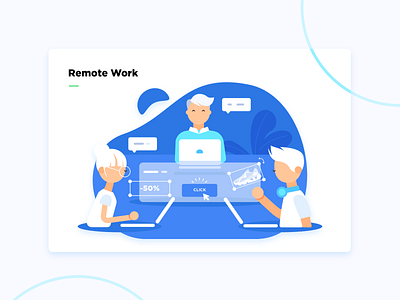 Remote work illustration ads banner chat collaborate designer flat girl glasses illustration laptop man manage manager people remote remotely team vector work