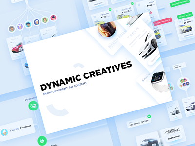 Dynamic creatives presentation advertising avatars banners corporate icons illustration landing overview page presentation scheme screen slider ui website