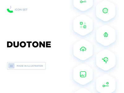 Icon Set Outlied & Duotone ai animation category easing edit flat green hexagon icons pen png scroll search settings swipe text tween upload video