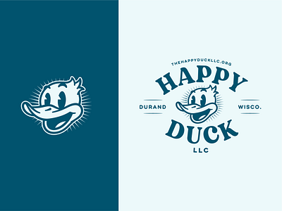 Happy Duck Branding badge design brand identity branding cartoon duck llc logo logo design logo mark vector illustration wisconsin