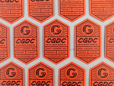 CGDC Business Cards black business card diecut hexagon letterpress logo monogram orange personal branding typography