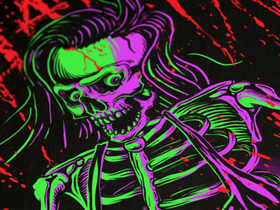 Hardnox Chainsaw blood massacre neon skeleton skull splatter vector
