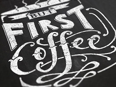 But First Coffee black chalkboard downloadable print hand drawn typography white