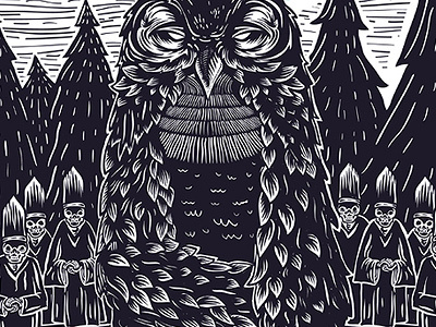 The Hidden Hand of Power bohemian grove conspiracy illustration owl skeleton vector woods