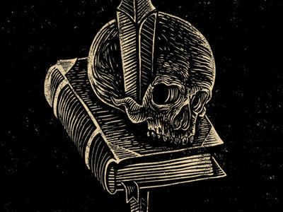 Skull & Dagger book esoteric illustration knife occult skeleton sword vintage woodcut