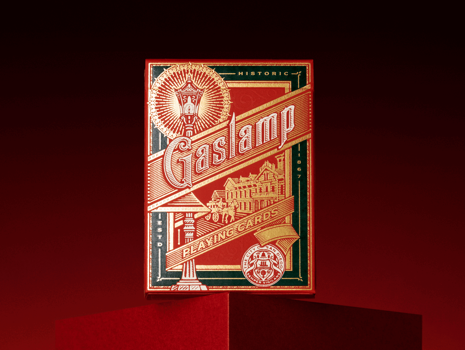 Gaslamp Playing Cards americana design etching gold foil hand drawn illustration lettering playing cards tuck case typography vector victorian vintage woodcut