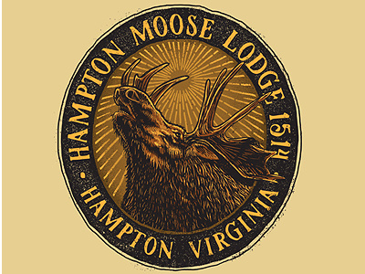 Hampton Moose Lodge Logo antlers dust grunge hand drawn illustration line starburst