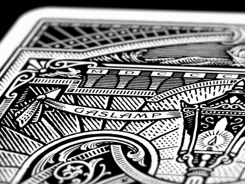 Gaslamp Playing Cards back detail americana art of play bricks california cardistry gaslamp hand drawn illustration linework playing cards san diego vector victorian vintage woodcut